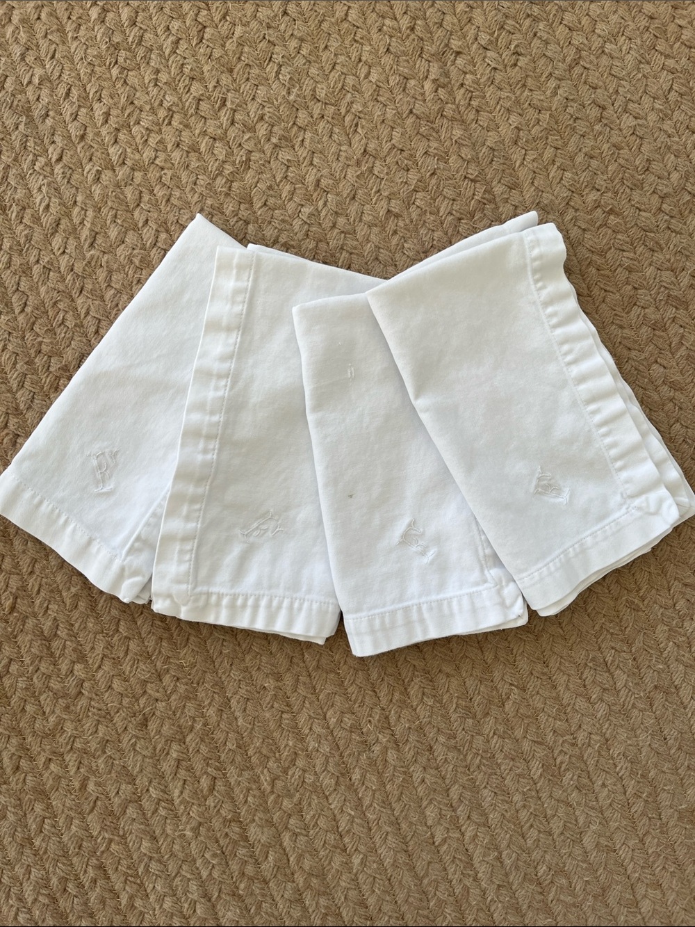 Set of White Embroidered Monogram "F" Cotton Napkins